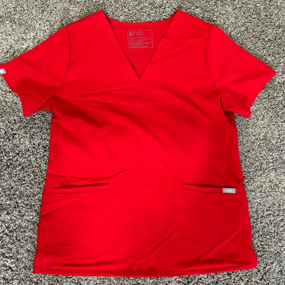 Figs Winning Red Casma - Three-Pocket Scrub Top